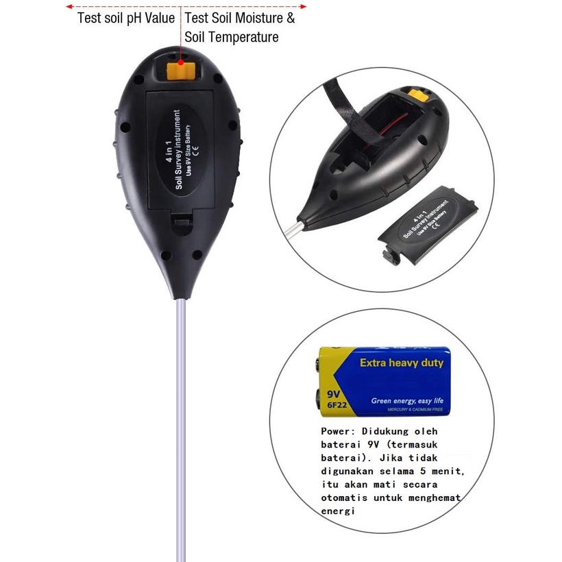 Digital Soil Analyzer Tester 3 4 in 1 Meter Alat Ukur pH Tanah Analyzer Temperature Sunlight Intensity Measurement