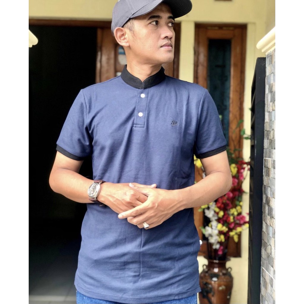 Polo shirt cowok baju pria berkerah distro kerah shanghai navy