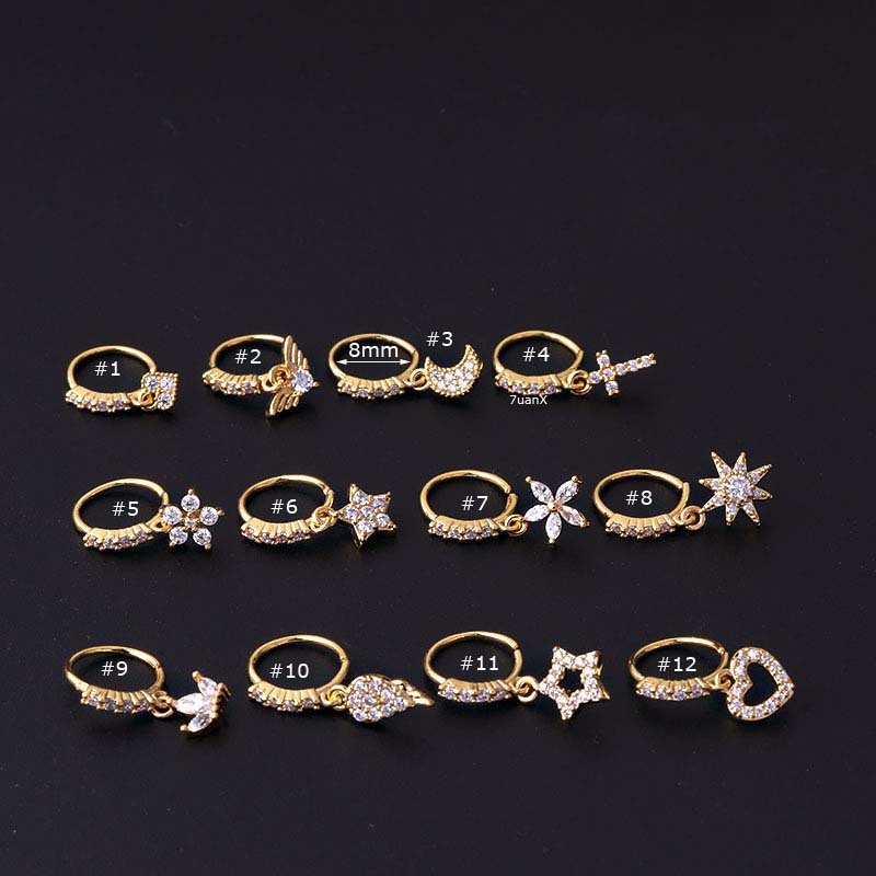 1 Pc Anting Tindik Hidung Tanpa Kunci Bahan Tembaga Model Hatimalaikatbungabintang Hias Batu Zircon