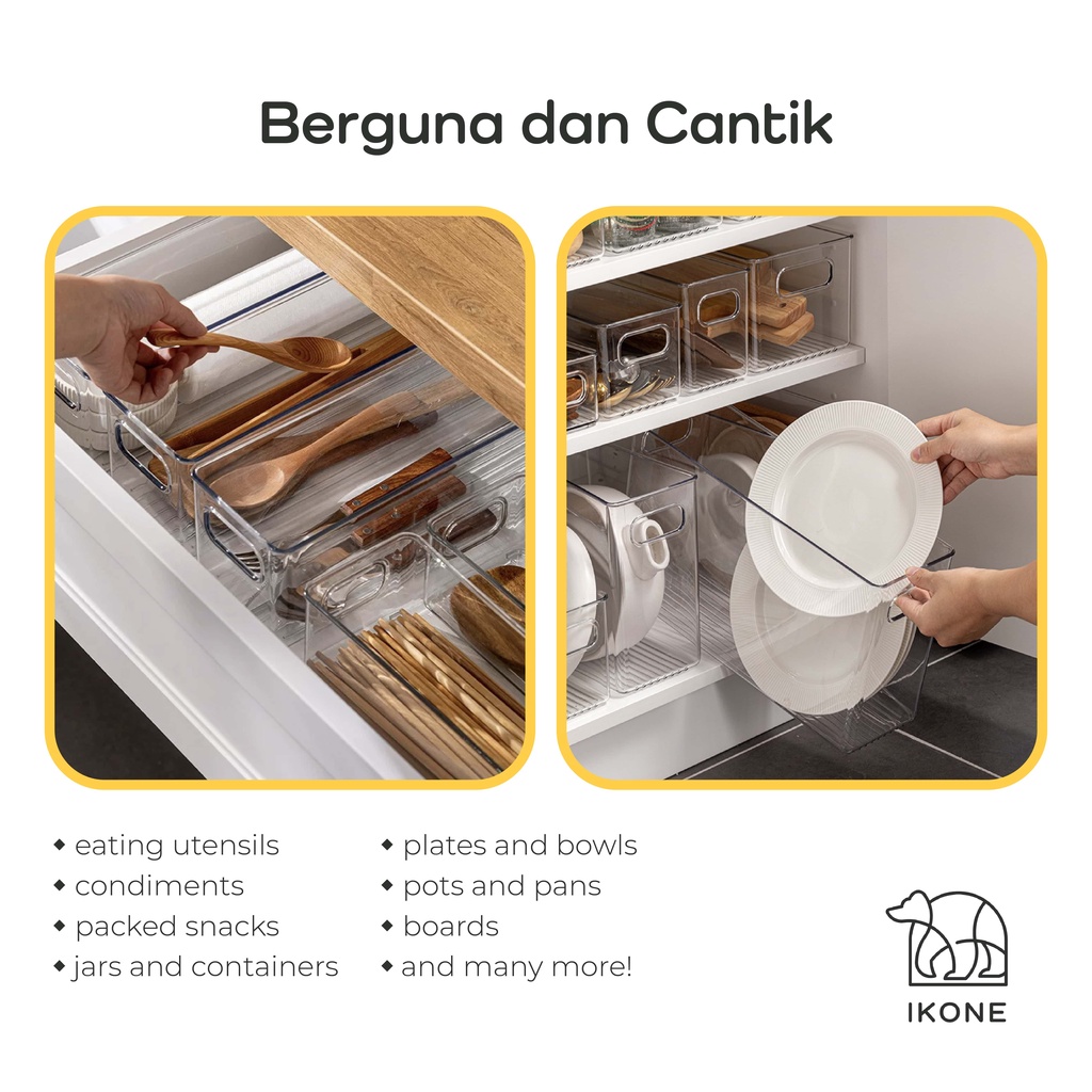 【IKONE】YATSU Organizer Box Dapur Transparent Organizer Panci Talenan Piring Perapi Serbaguna Penyimpanan Sendok Pisau Alat memasak Dapur Organizer Perlengkapan Dapur Bening Aesthetic Organizer Rumah Lengkap Homeliving