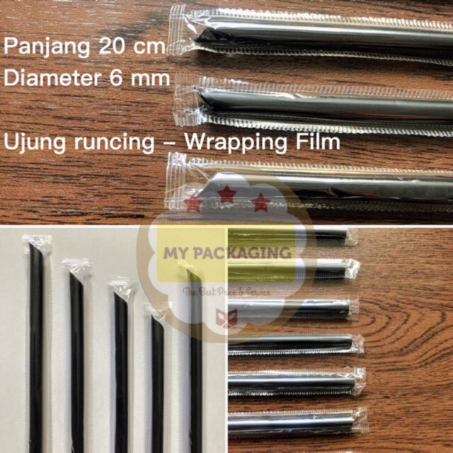 Sedotan Steril Bungkus Plastik Lurus Runcing 6mm 20cm isi 300pcs - HITAM BLACK STRAW kopi Coffee Steril Higienis TEBAL KUAT Bungkus Plastik Tidak Mudah Sobek Bagus 6mm isi 300pcs