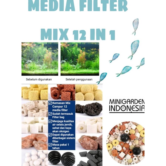 PAKET MEDIA FILTER MIX 12IN1 + KANTONG MEDIA filter aquarium aquascape