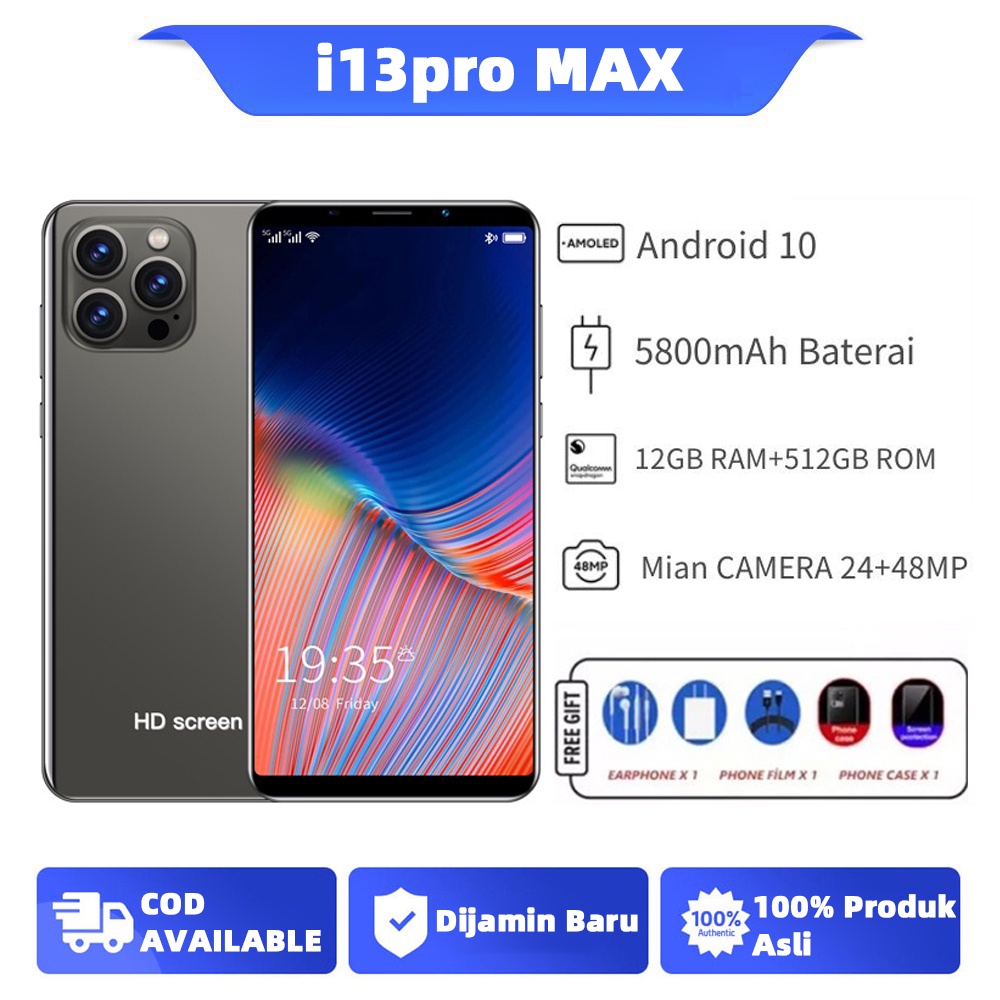 [Produk Baru HP] Phone i13 Pro max Asli HP 7.5 inch 12GB RAM+512GB ROM 24+64MP HD Kamera 5800mAh Baterai Dual SIM Dual Standby