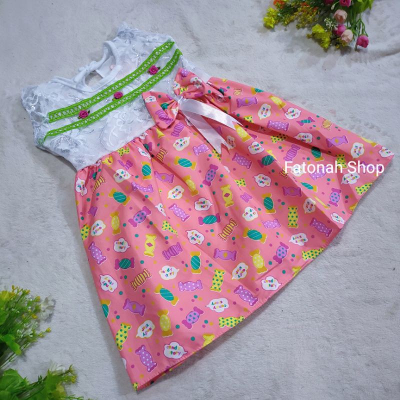 Dress anak 1 2 tahun gaun anak cewek brokat motif permen baju anak perempuan rel candy tory (dress rel candy tory )