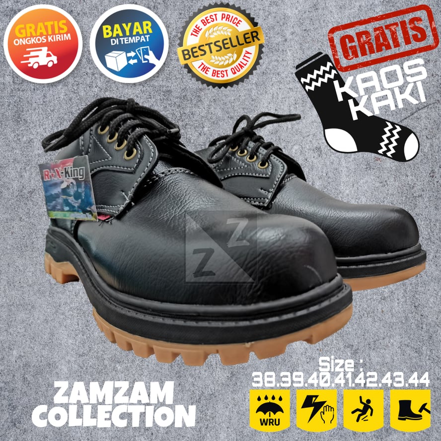 SEPATU SAFETY SEPTI KING KICKERS GREGOR CATERPILLAR KULIT PU SINTETIS ASLI UJUNG BESI BENGKEL KONTRAKTOR TAMBANG PABRIK MURAH BONUS KAOS KAKI