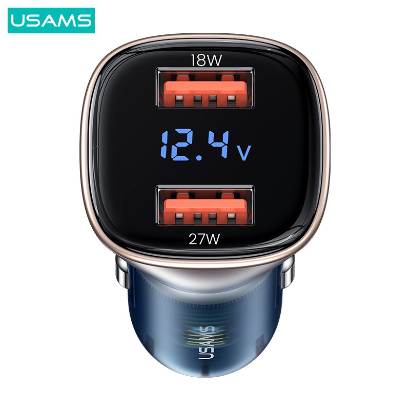 USAMS SUPER FAST CHARGING CAR CHARGER 45W/ 72W DIGITAL DISPLAY USB TYPE C / DUAL USB A