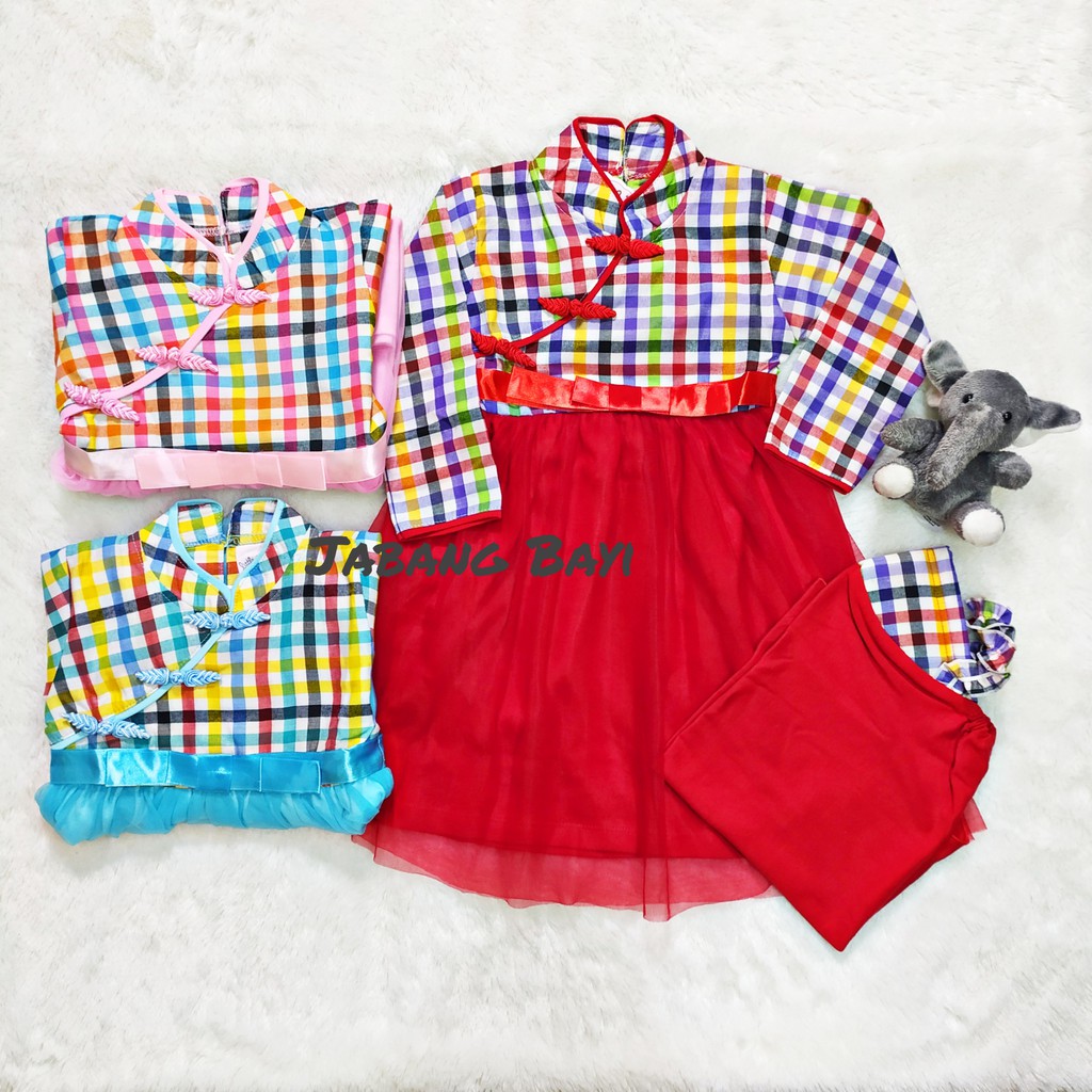 Gamis Anak Perempuan Baju Muslim Shanghai Set Hijab Motif Kotak-kotak