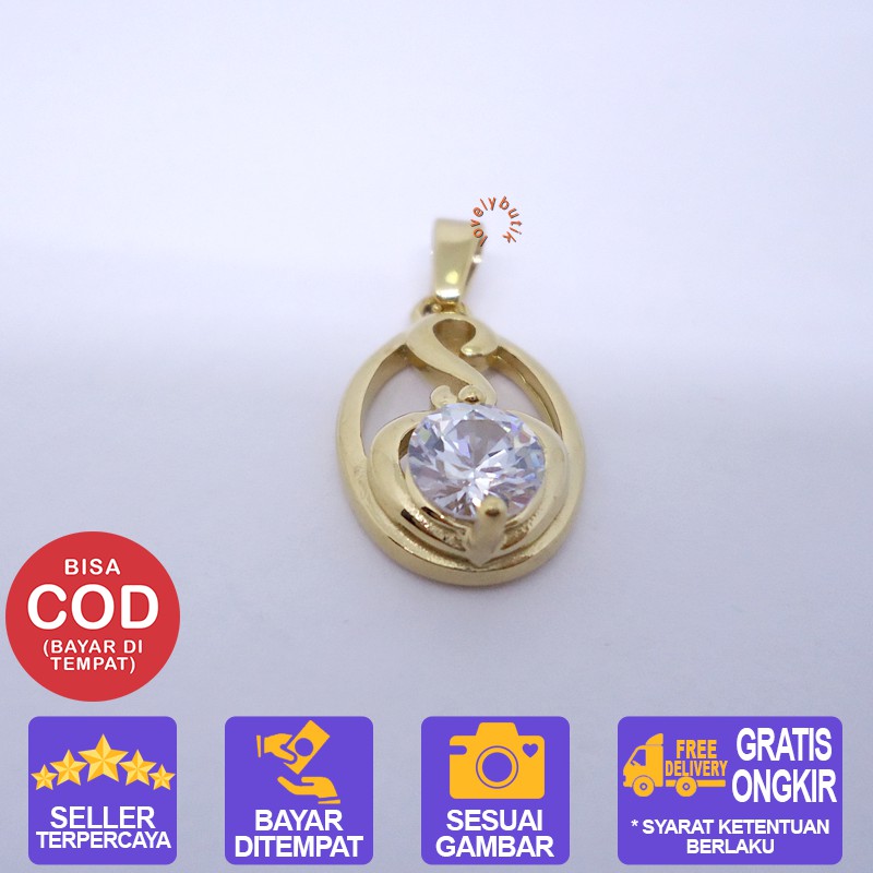 Lovelybutik  Liontin Titanium Anti Karat - Elice Liontin kalung Titanium Model Mata 1 Zirconia [ GOLD ] [ SILVER ]