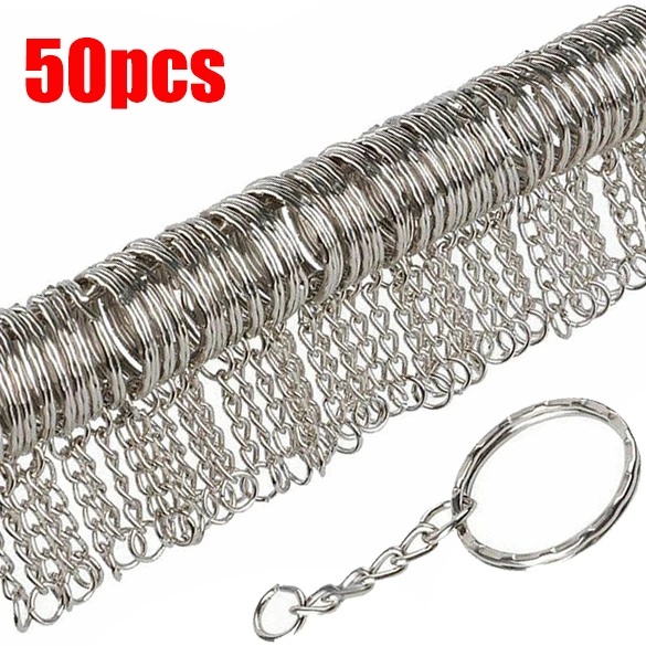 50pcs Gantungan Kunci Dengan Rantai Pendek / O Ring DIY Untuk Strap Handphone