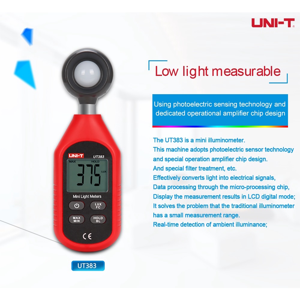 UNI-T UT383 Luxmeter Lux Meter Light Meter Alat Ukur Intensitas Kekuatan Cahaya Illuminometers Photometer Tester UT 383