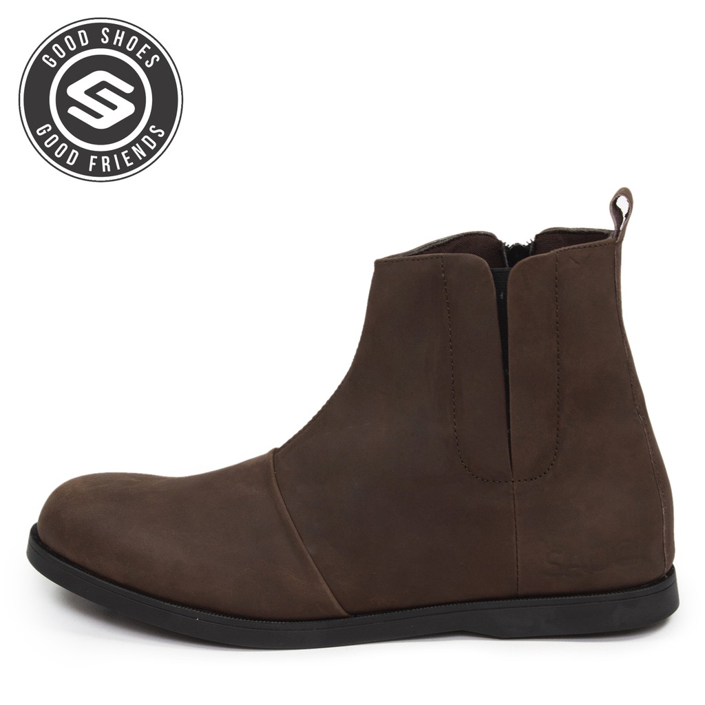 Sauqi Footwear - Lucido Brown Sepatu Boots Pria Zipper Elastic Kulit Asli