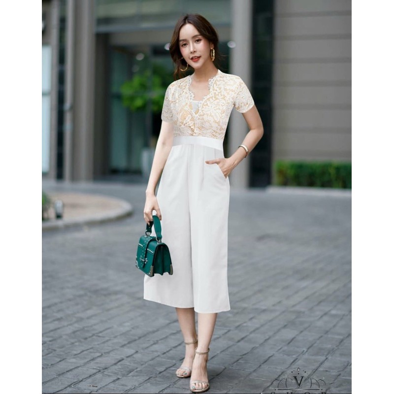 Jumpsuit Baju Wanita Lengan Pendek Brokat Celana Kulot Scuba Premium Pakaian Perempuan