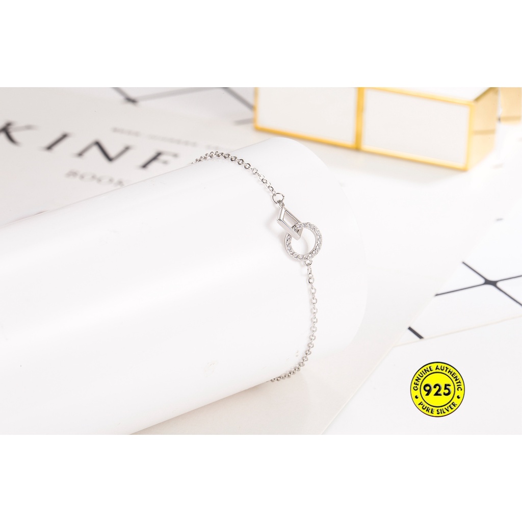 Gelang Tangan Rantai Sterling Silver 925 Dengan Gesper Bulat / Persegi Untuk Wanita