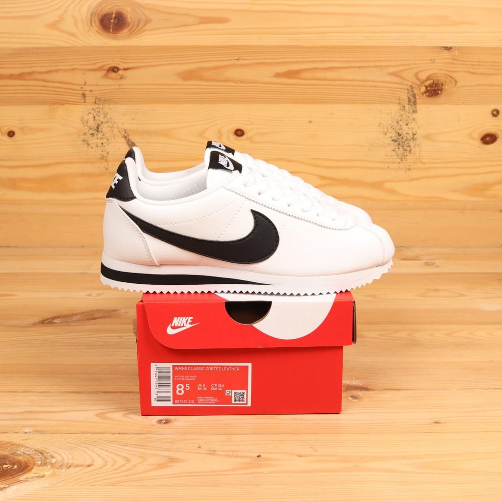 NIKE CORTEZ LEATHER WHITE BLACK SWOOSH