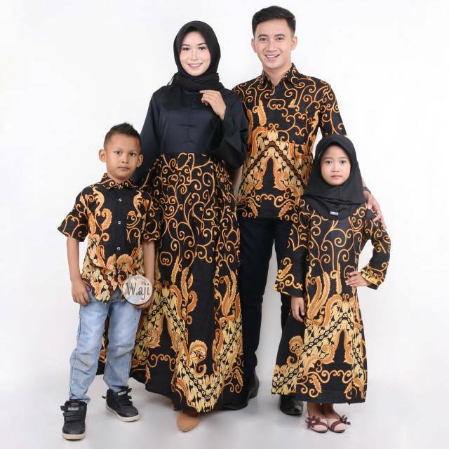 Saroja (055) Couple Keluarga Batik Gamis Batik Katun Premium Motif Ulir Kuning