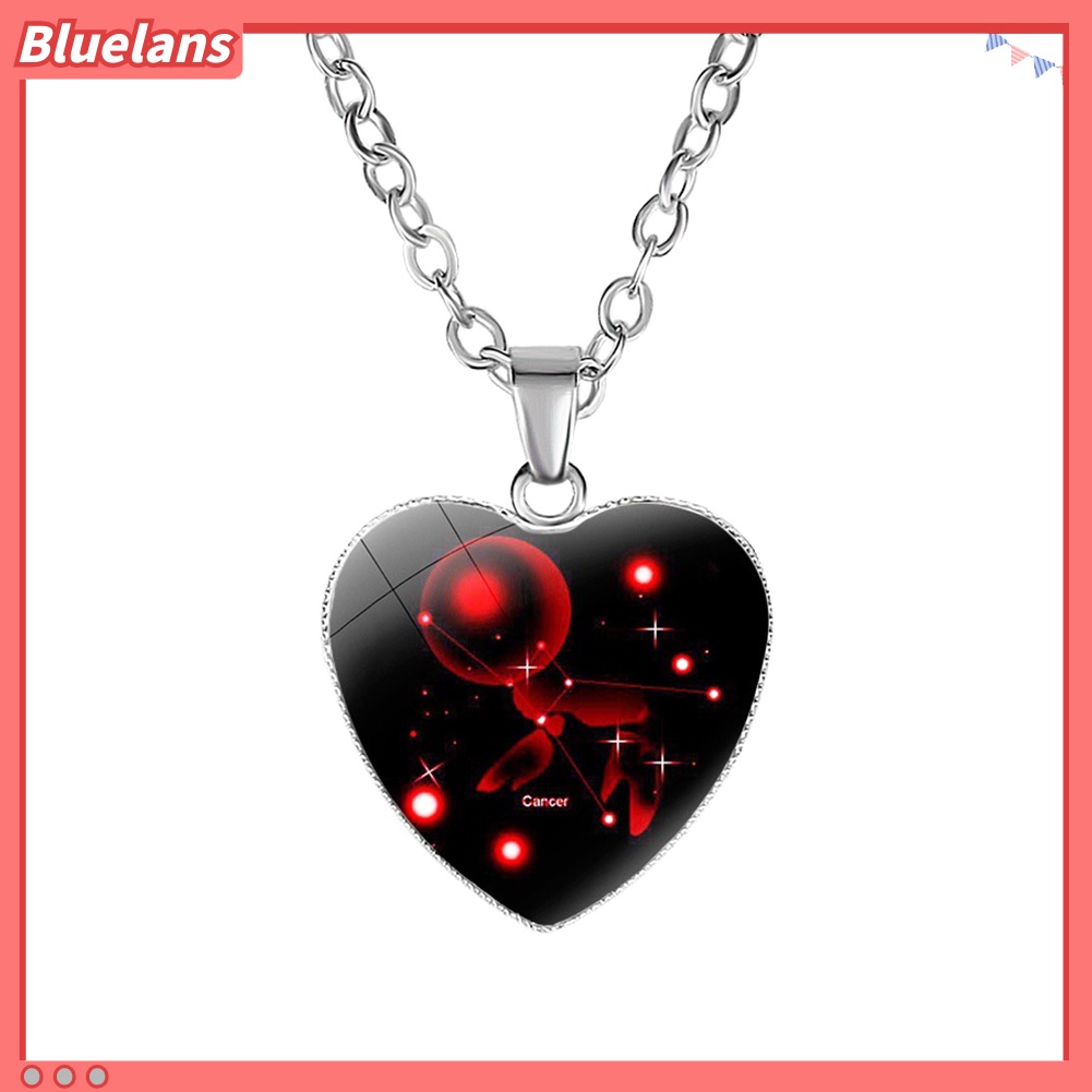 Bluelans Love Heart Necklace Fashion Charming Glass 12 Zodiac Constellations Sign Pendant for Women