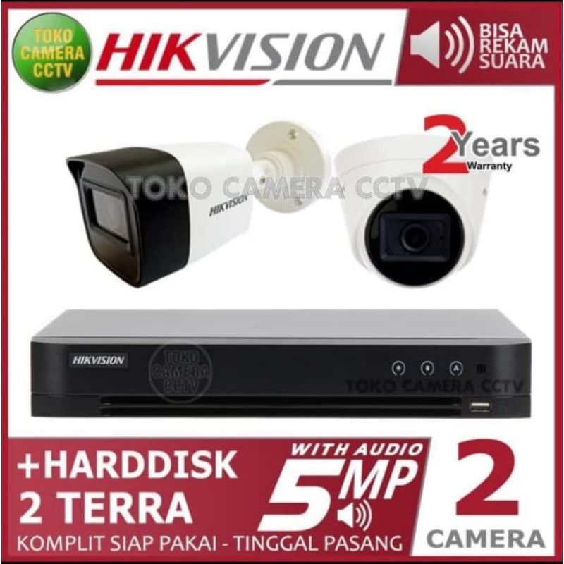 PAKET 2 CAMERA CCTV AUDIO SUARA HIKVISION 5MP KOMPLIT HARDISK 2TB