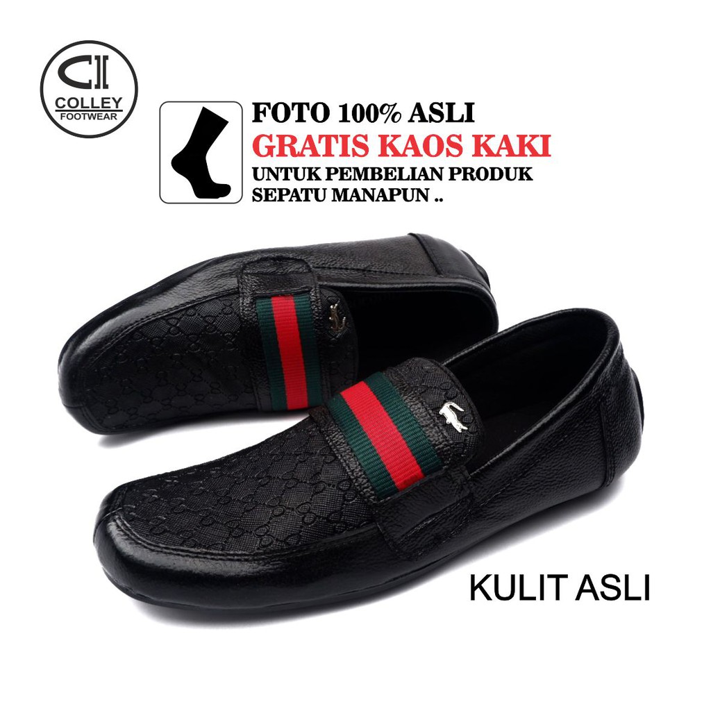 COD - SEPATU SLIP ON PRIA 100% KULIT ASLI / MUKASIN / CASUAL MOTIF CLY-MKN.008