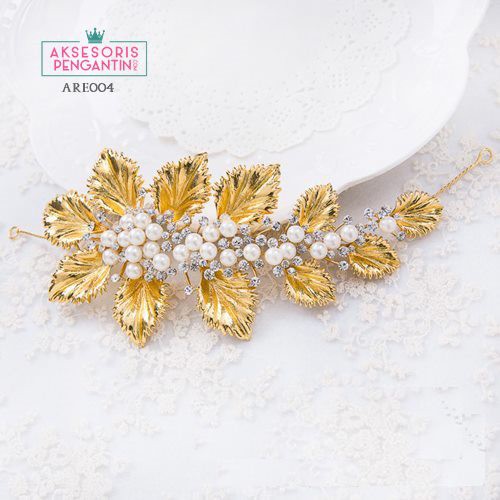 [BISA COD] AKSESORIS RAMBUT HEADPIECE PENGANTIN TIARA WEDDING GOLD ARE004