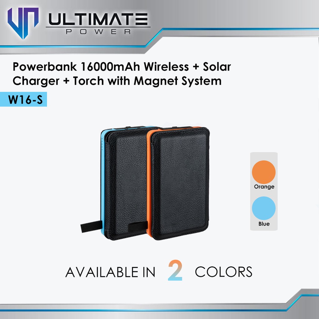 Power bank Solar 16000mAh Ultimate W16-S + Wireless + LED Torch 16000mAh Magnet System