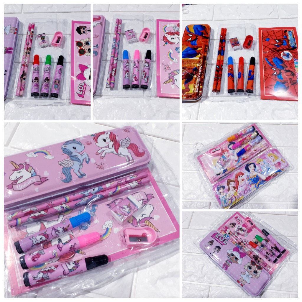 

ROYALE STATIONARY - STUDY SET POUCH 7 IN 1 KARAKTER KARTUN PLUS SPIDOL DAN BUKU MEWARNA