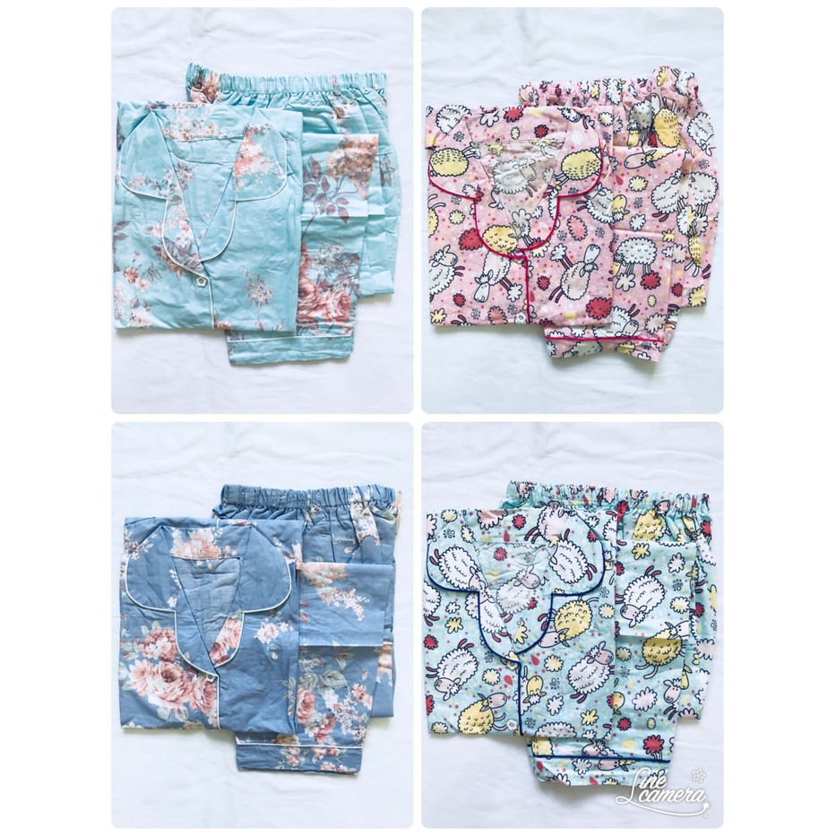 Promo Baju tidur piyama dewasa bunga/domba celana panjang lengan pendek 249 Bagus