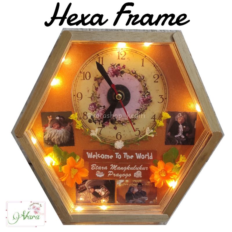 Hexa Frame Kado Unik dengan Jam dan Lampu / hexa frame lampu / Hexa frame lampu dan jam