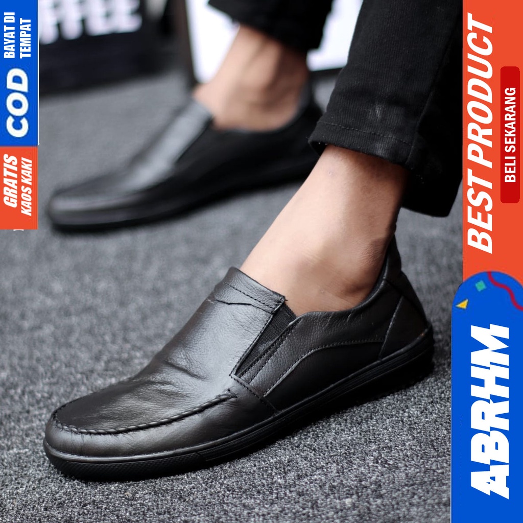 ABRHM WILD Sepatu Casual Slip On Kulit Asli Hitam