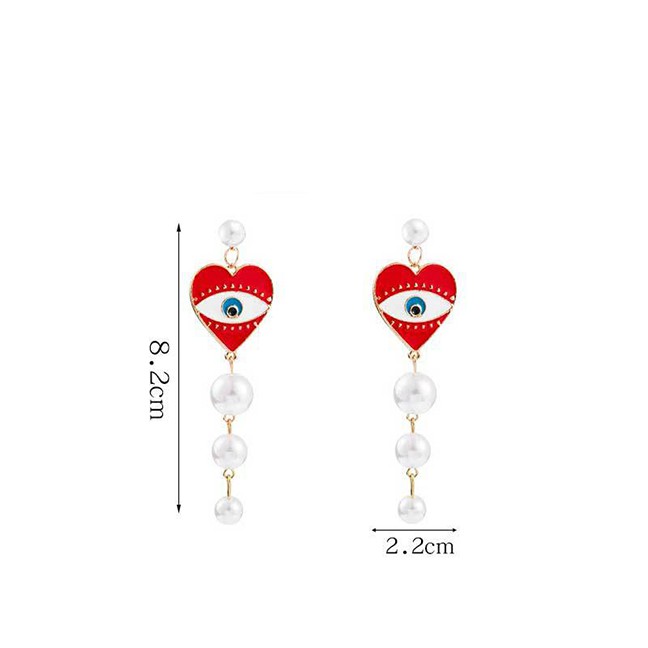 LRC Anting Tusuk Fashion Red Gold-plated Artificial pearl Earrings D44785