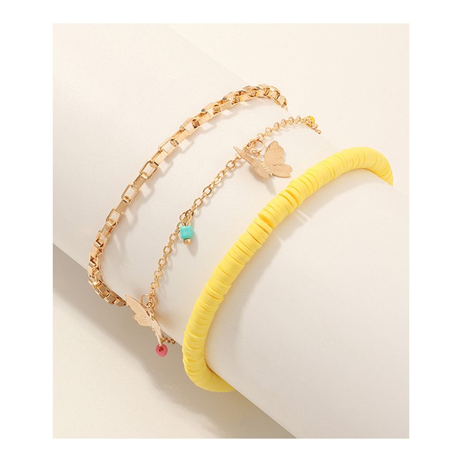 LRC Gelang Kaki Fashion Yellow Soft Ceramic Butterfly Rice Bead Alloy K45826