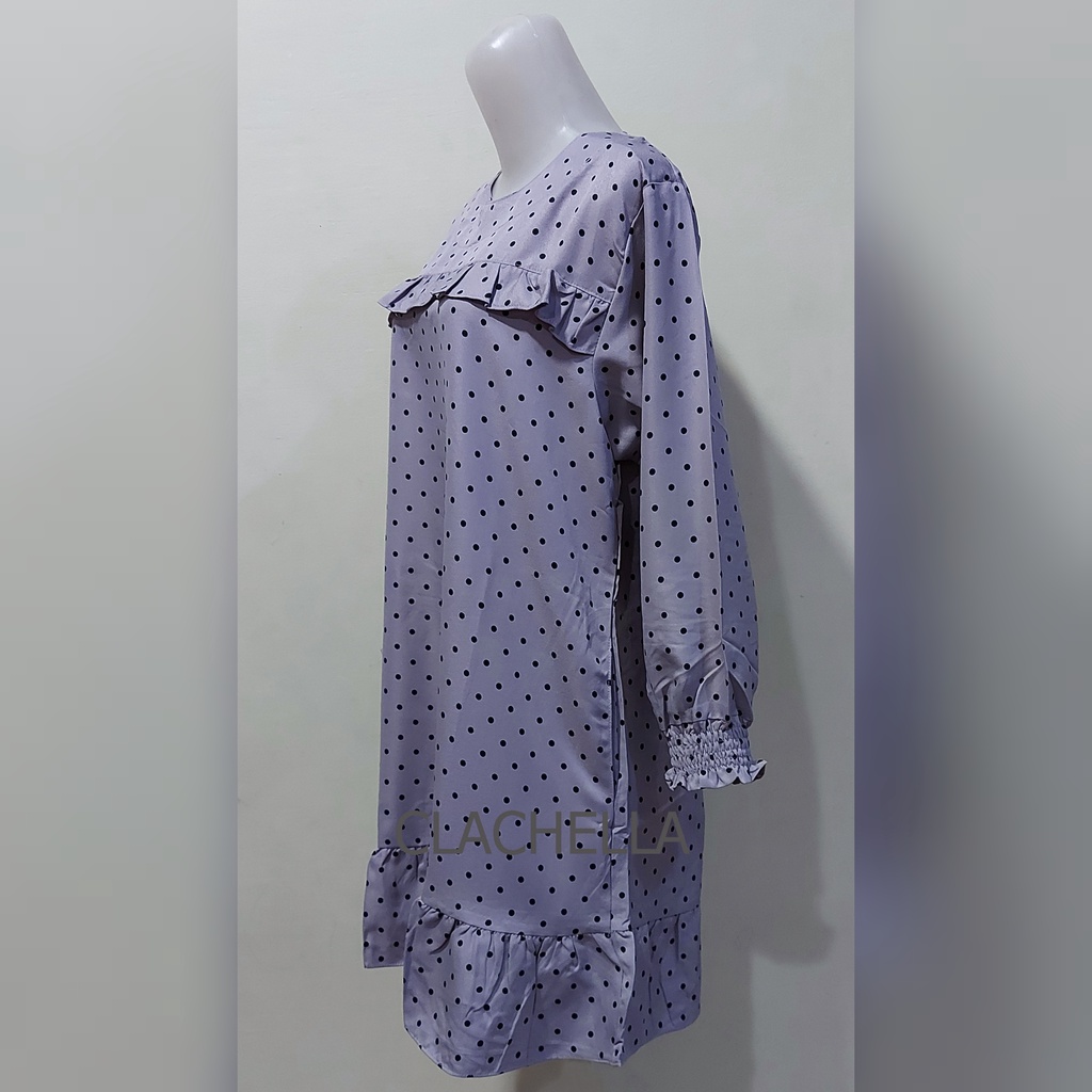 Clachella  Baju Tunik Motif Polkadot, Baju Atasan Wanita T71E8086