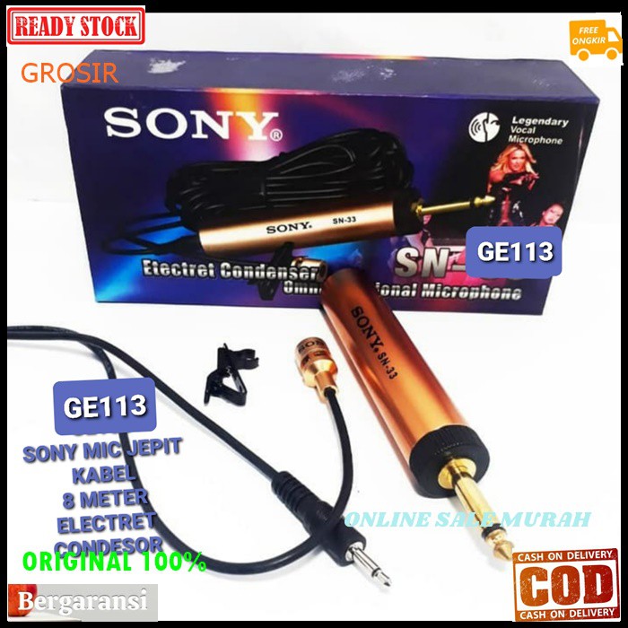 G113  Sony Mic Jepit mik Kancing kabel 8 meter microphone klip on kerah baju mikrophone Clip Condensor sensitif peka aux mikrophone mik karaoke sound system audio youtuber cable G113   Bisa DIPAKAI SEGALA JENIS AUDIO SOUND  PEKA SENSITIF  PAKAI BATERAI AA