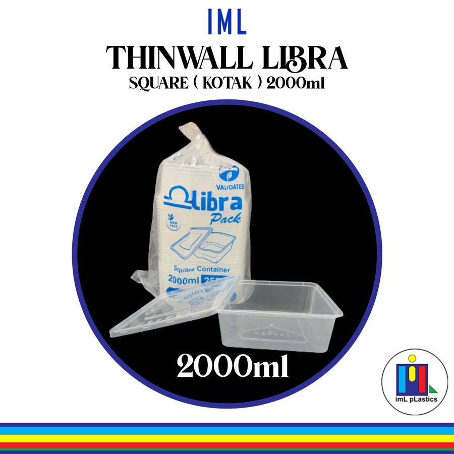 Kotak Makan Plastik THINWALL LIBRA SQUARE ( KOTAK ) 2000ml ( 1 set isi 25 pcs )