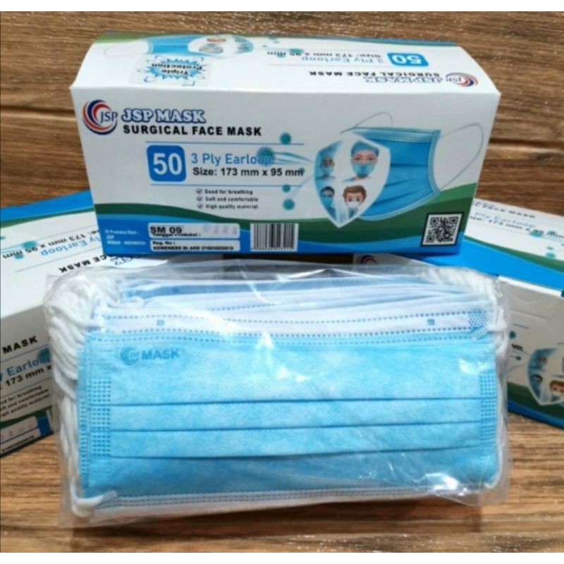 Masker Medis Surgical 3 ply earloop JSP Mask kemenkes embos @50pcs