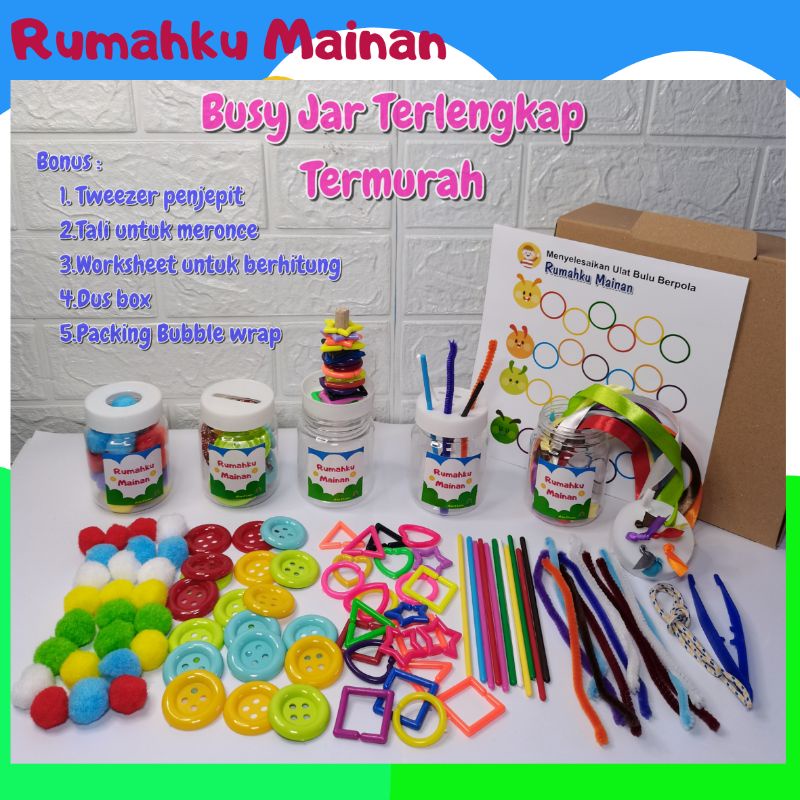 RESELLER MAINAN MONTESSORI SENSORY BUSY JAR MAINAN EDUKASI ANAK POMPOM PUSH STICK JAR TAGGIE JAR BUTTON PUSH