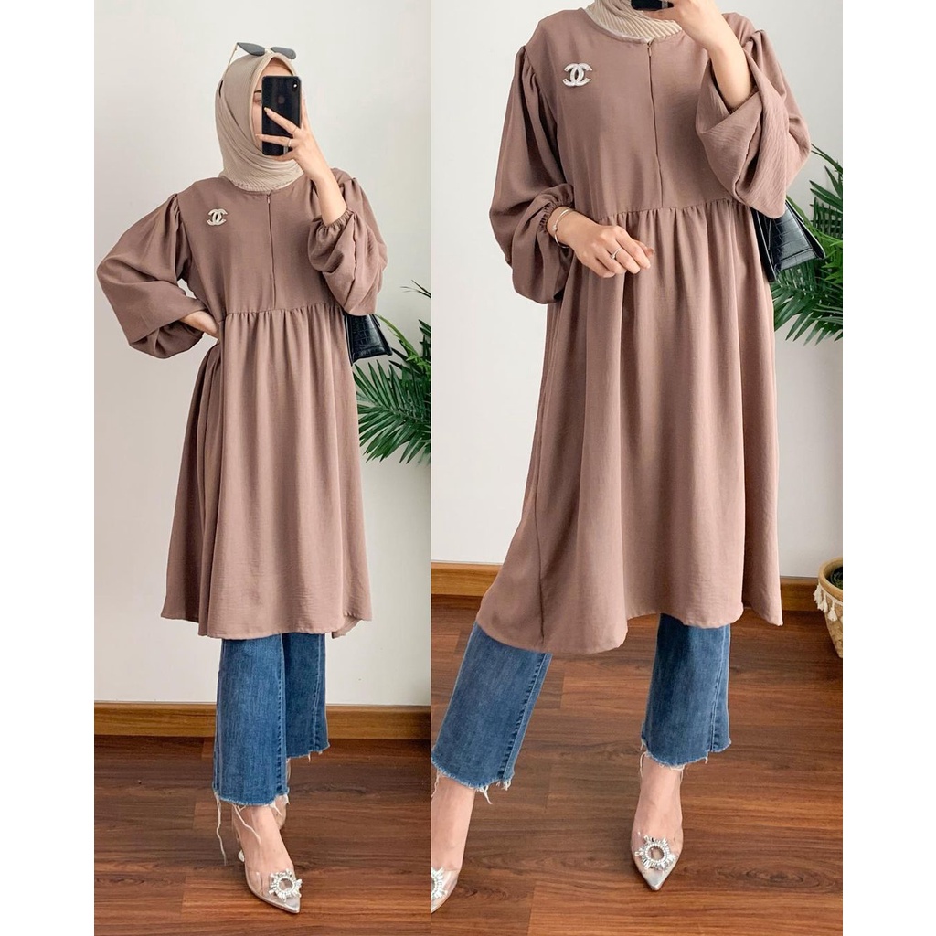 FARA LONG TUNIK CASUAL / ATASAN WANITA BAHAN ADEM CRINKLE / TUNIK TERBARU / ATASAN TUNIK TERMURAH / TUNIK POLOS