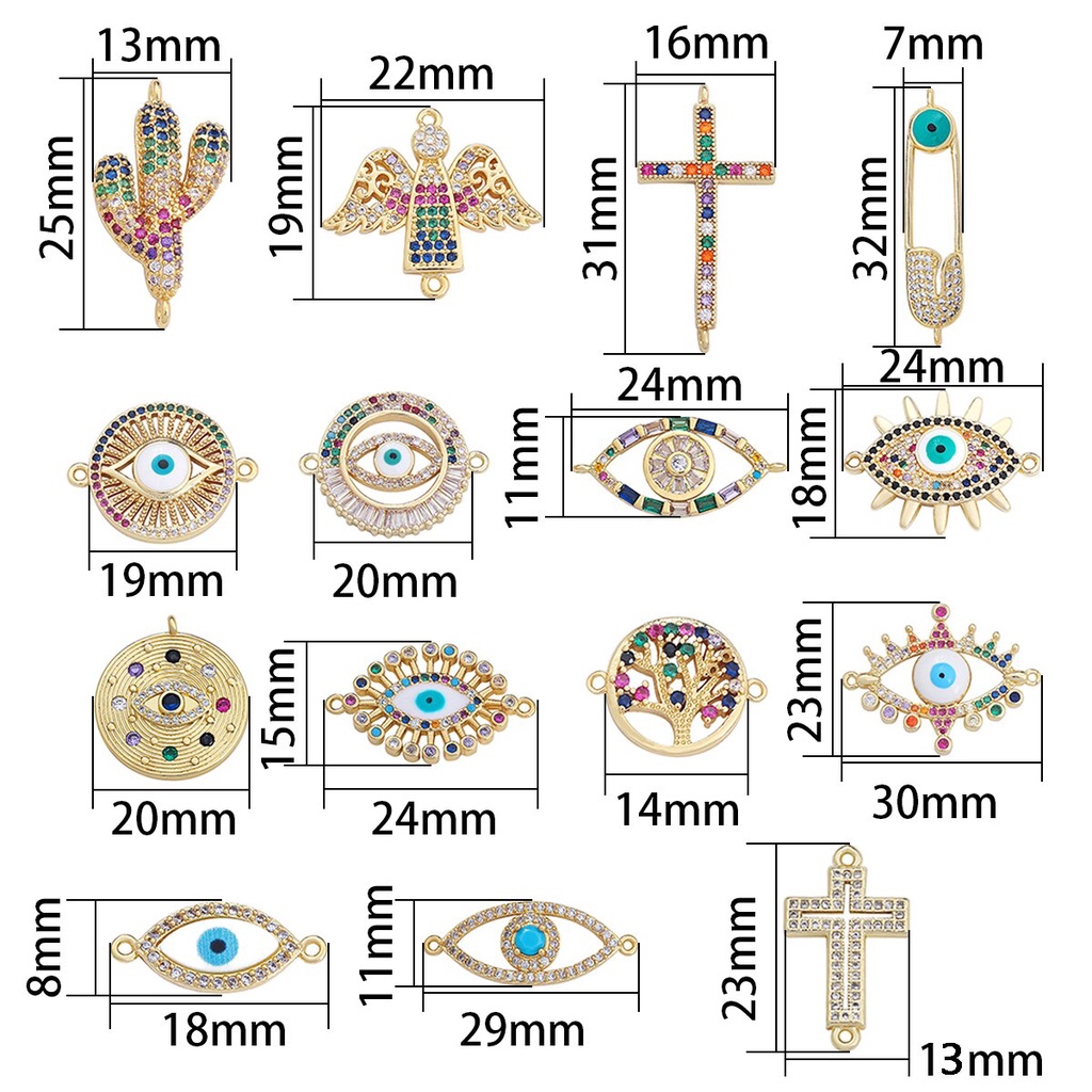 1 PC Luar Biasa DI Mata Jahat CZ Pohon Malaikat Kaktus Cross Pesona Kalung Liontin Zirkon untuk Perhiasan Gelang Membuat