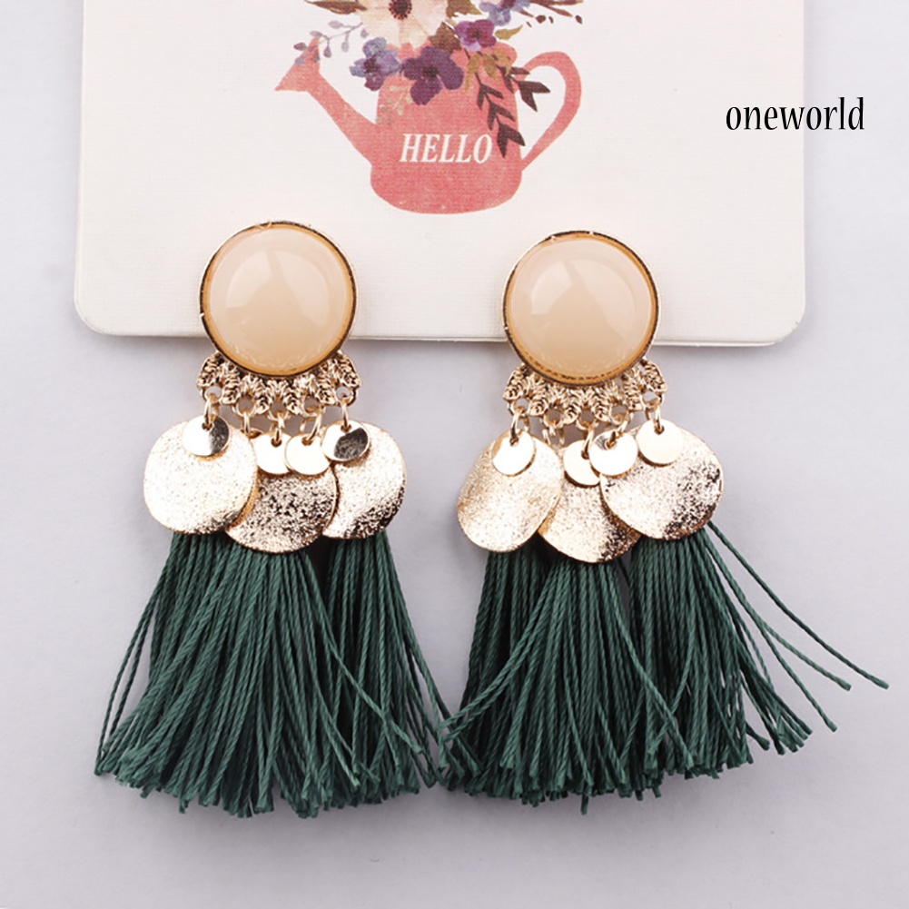 OW@ 1Pair Women Bohemian Tassels Sequins Ear Stud Dangle Earrings Banquet Jewelry