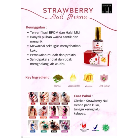 STRAWBERRY NAIL HENNA BY KOMSETIX NHS | KUTEK HENNA CANTIK | HENNA SAH SHALAT