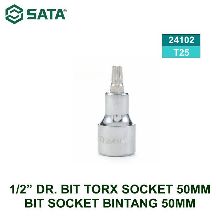 SATA 24102 Mata Sok Bit Bintang 1/2 Inch L 50 mm Bit Torx T25 Socket