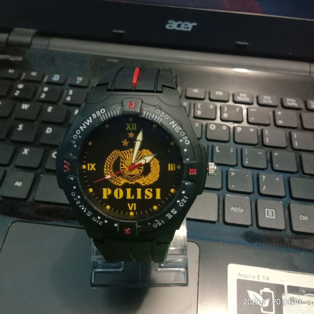JAM TANGAN PRIA CUSTOM LOGO POLISI FREE BOX+BATERAI
