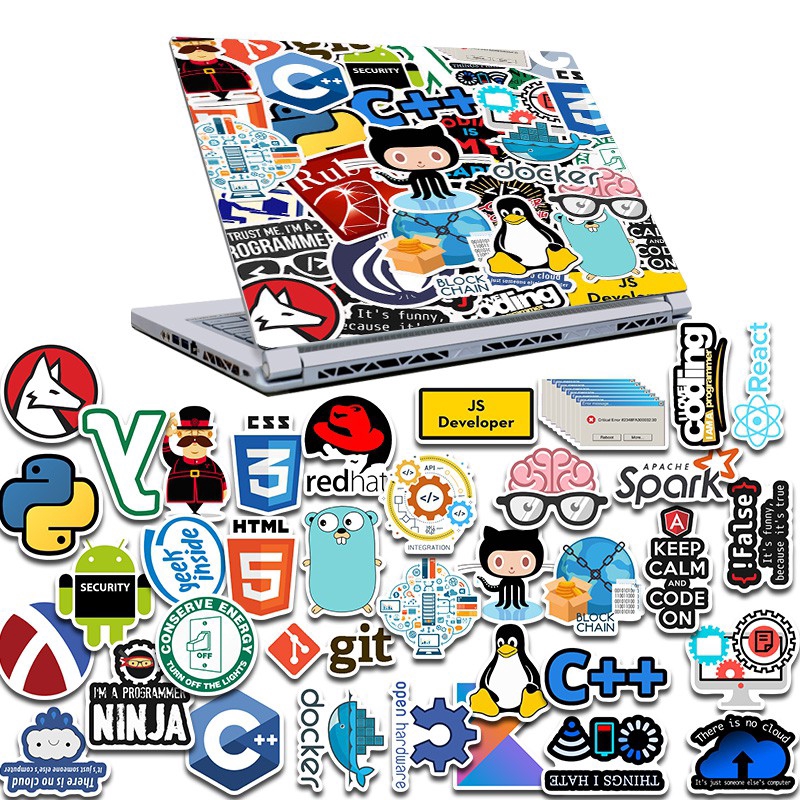 50 software programming language waterproof stickers for programmers, car stickers, luggage trolley cases, explosive graffiti stickers