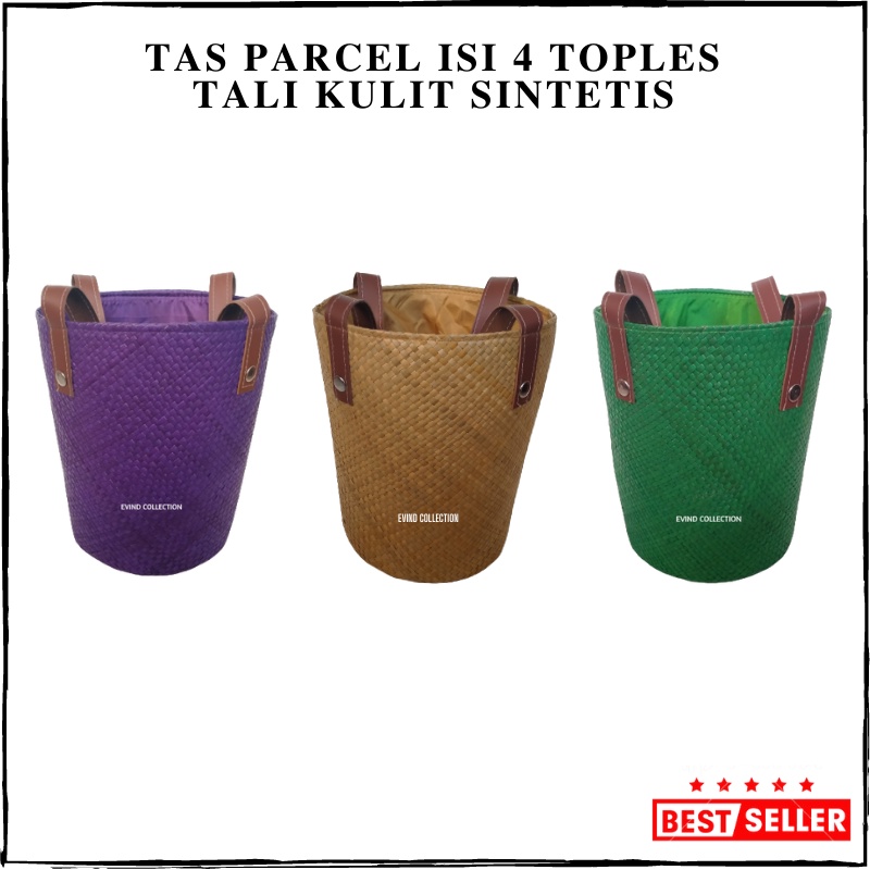 Tas Hampers Anyaman Isi 4 Toples Tali Kulit Sintetis Keranjang Parcel Anyaman Pandan