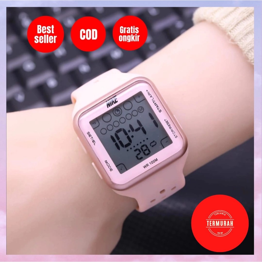 Nike jam tangan wanita model sport kotak digital tali rubber mewah