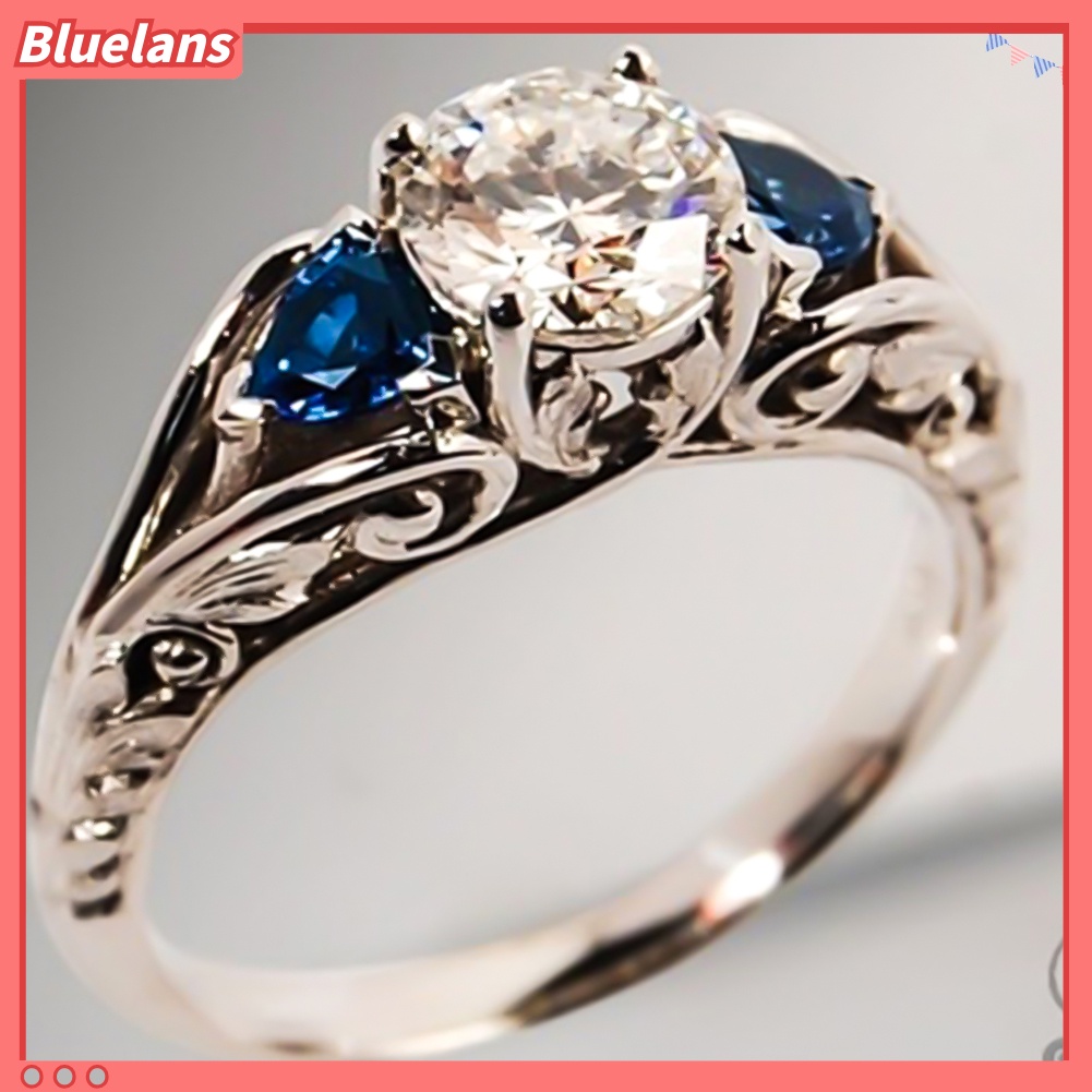 Bluelans Glitter Round Rhinestone Inlaid Hollow Band Ring Bridal Engagement Jewelry Gift