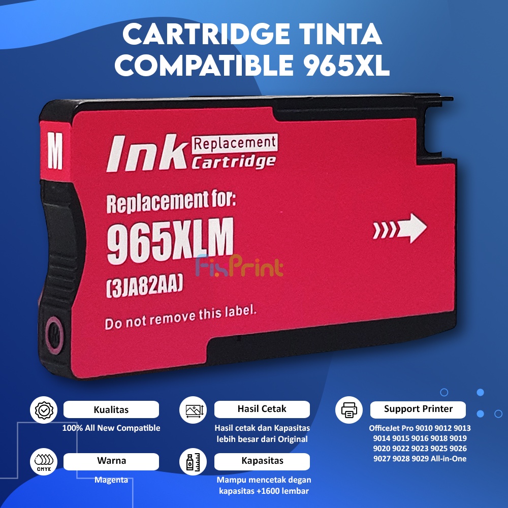 Cartridge Tinta Compatible 965XL 965 XL Black Cyan Magenta Yellow High Yield