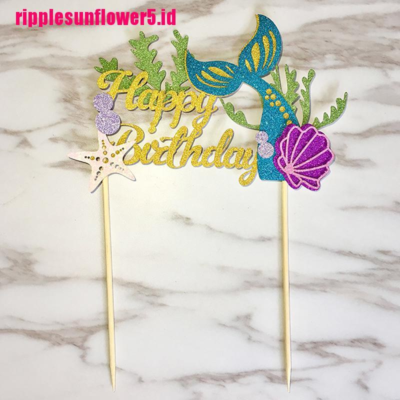 Topper Cupcake Desain Starfish Mermaid Happy birthday Untuk Bayi