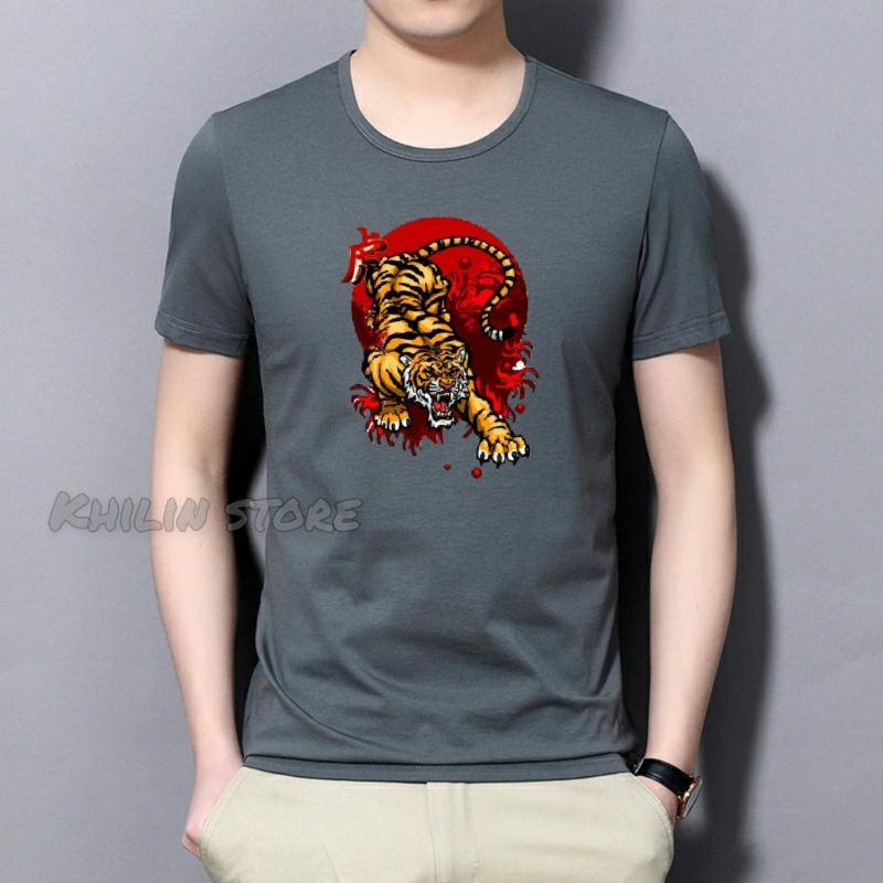 Baju kaos pria Tiger distro Tshirt lelaki lengan pendek kaos oblong cowok atasan pria Cod