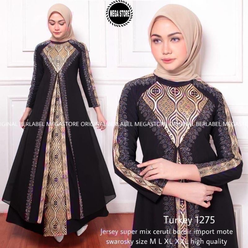 Abaya turkey original hitam black series bordir gold | abaya arab terlaris termurah