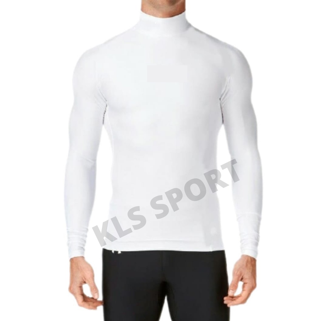 Base Layer Pria Manset Olahraga Tanpa Lubang Jari, Baselayer Putih-Polos